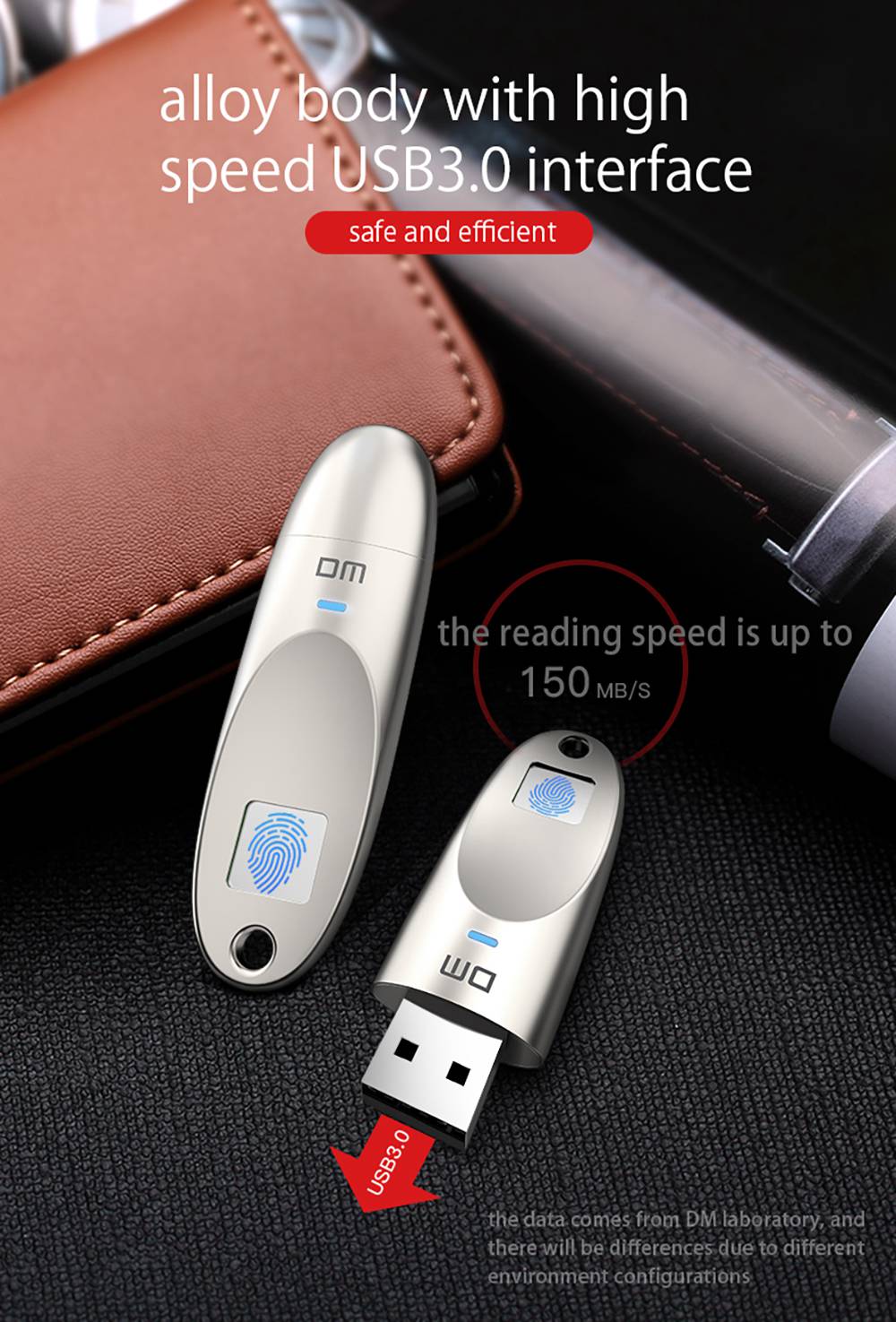 DM PD062 128GB USB3.0 Flash Drive Fingerprint Encryption Security Memory Disk - Silver