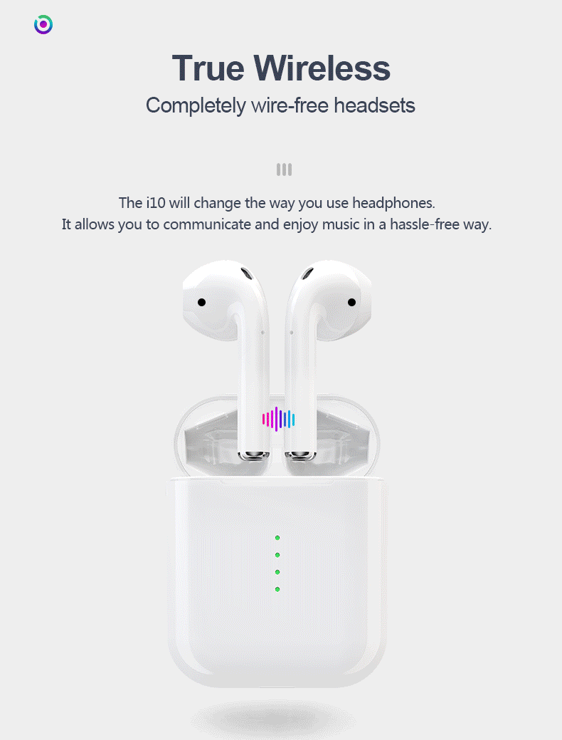 i10 TWS Bluetooth 5.0 Earbuds Tap Control Automatically Pairing Stereo Sound - White