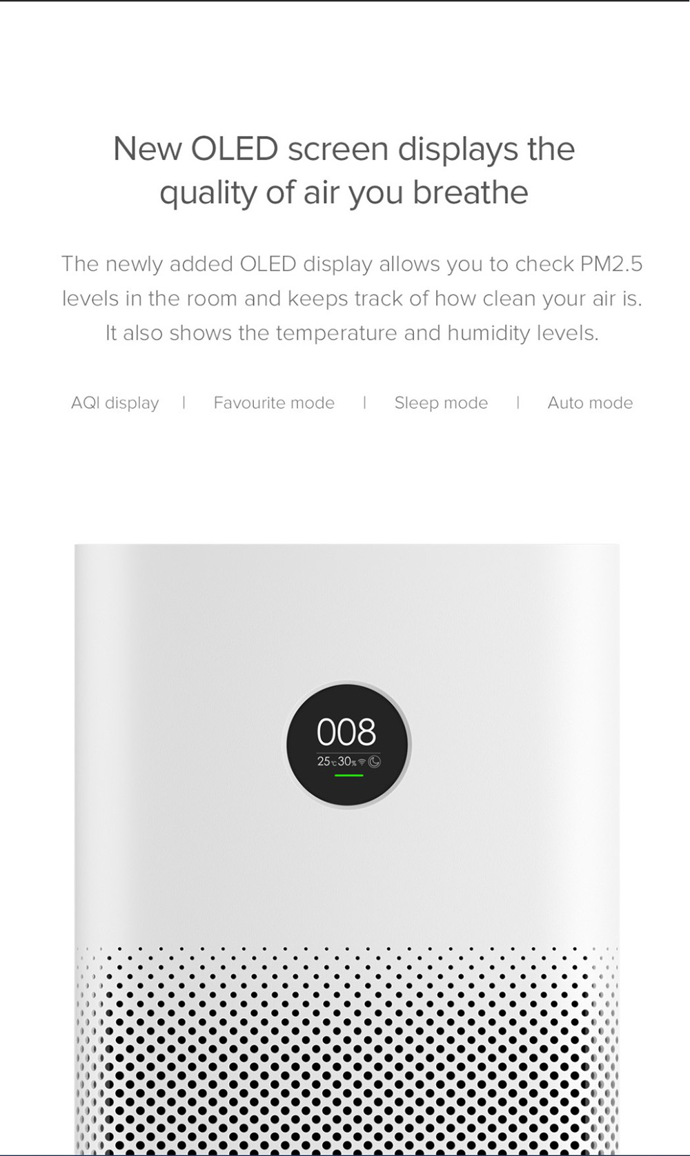 Xiaomi Mi Air Purifier 2S OLED Display Air Quality PM 2.5 Monitor 10min Circulation 360 Degree Ventilate Global Version - White