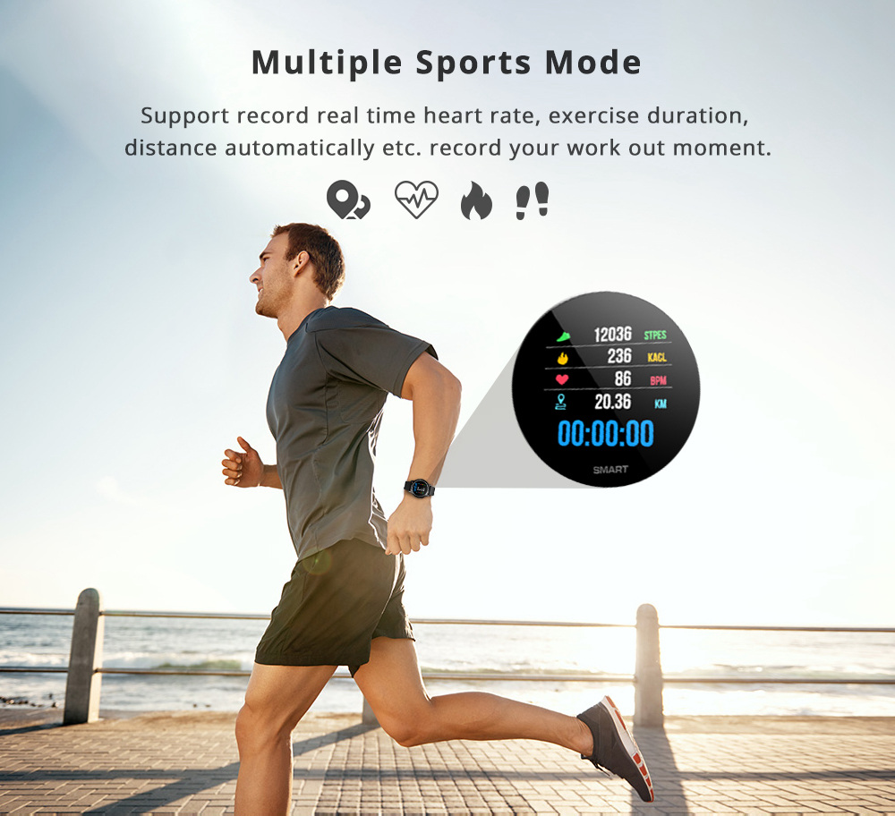 Makibes T6 Pro Smart Watch 1.3 Inch IPS Screen Heart Rate Blood Pressure Monitor IP68 Multiple Sports Modes - Gray
