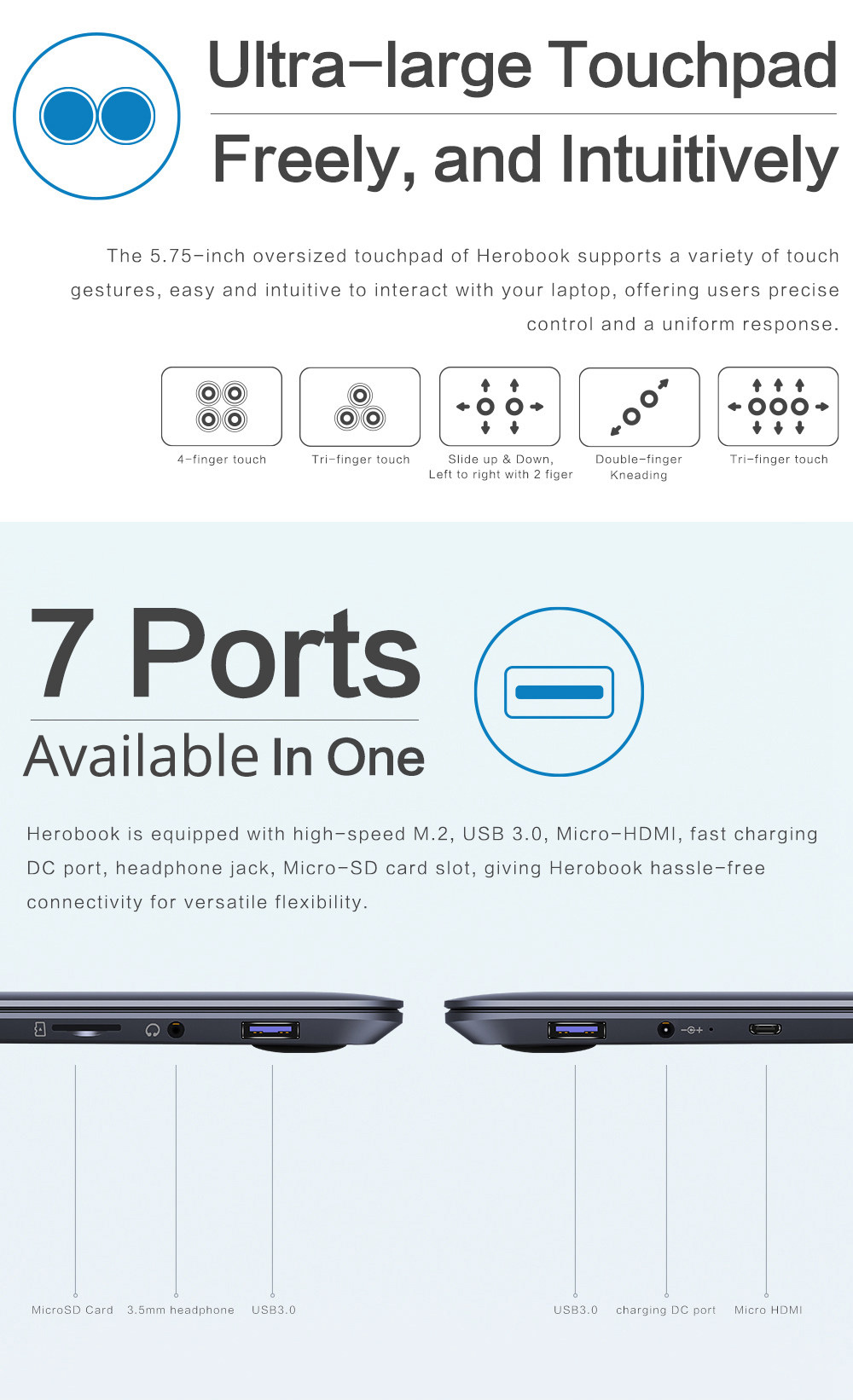 Chuwi HeroBook Laptop Intel Atom x5-E8000 Quad Core 14.1 Inch 1366x768 4GB RAM 64GB ROM Windows 10 - Grey