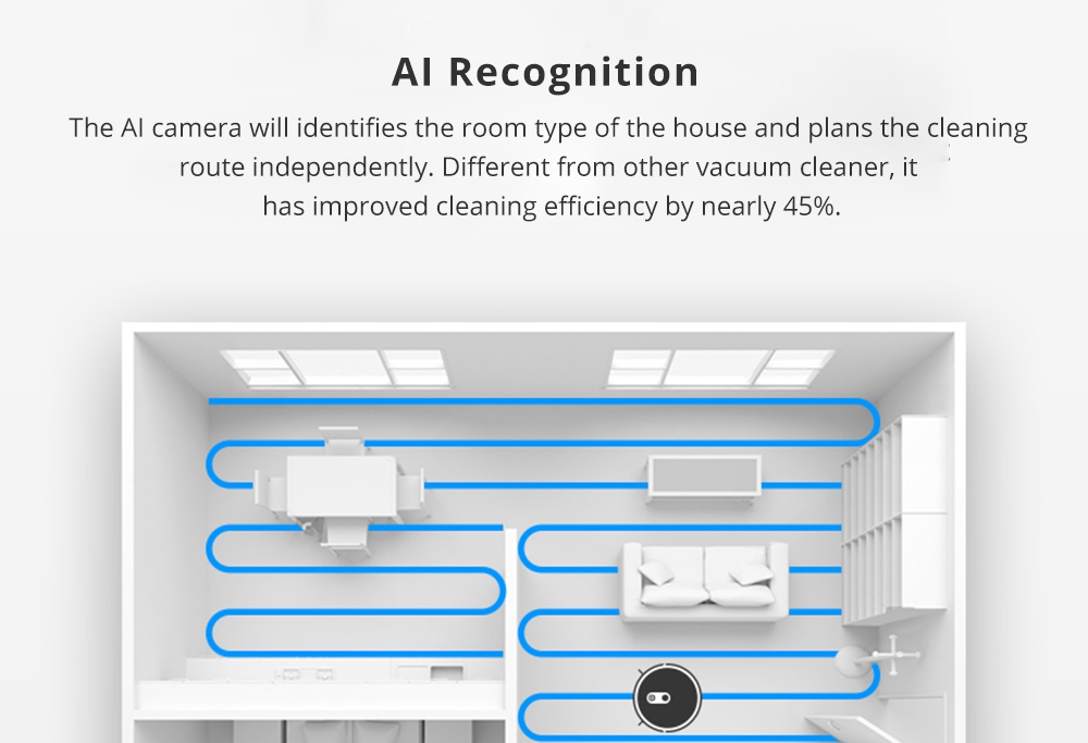 Amarey A900 Robotic Vacuum Cleaner AI Vision Navigation APP Remote Control 2 in 1 Sweeping Mopping Works with Amazon Alexa & Google Assistant - Black