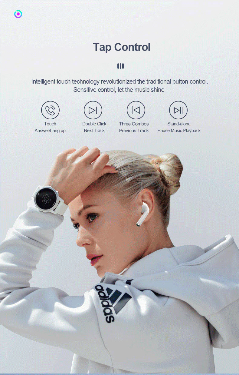 i10 TWS Bluetooth 5.0 Earbuds Tap Control Automatically Pairing Stereo Sound - White