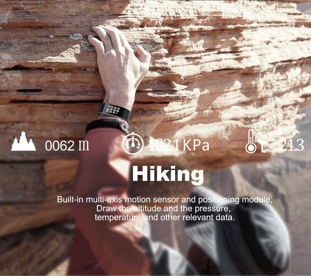 Makibes GT11 Smart Bracelet 0.96 Inch OLED Screen IP67 Built-in GPS Heart Rate Monitor Multi-sport Mode - Black