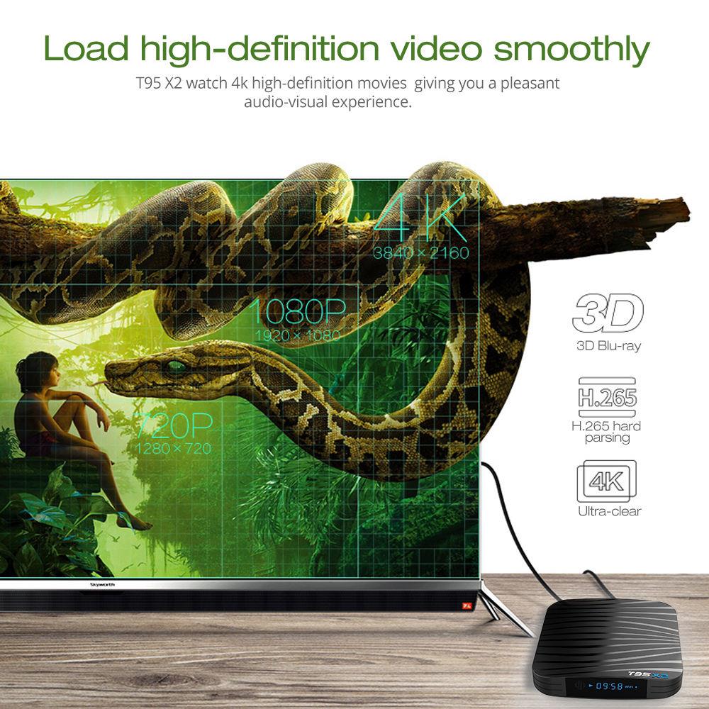 T95 X2 Amlogic S905x2 Android 8.1 4GB DDR4 64G eMMC 4K TV BOX Dual Band WiFi LAN Bluetooth