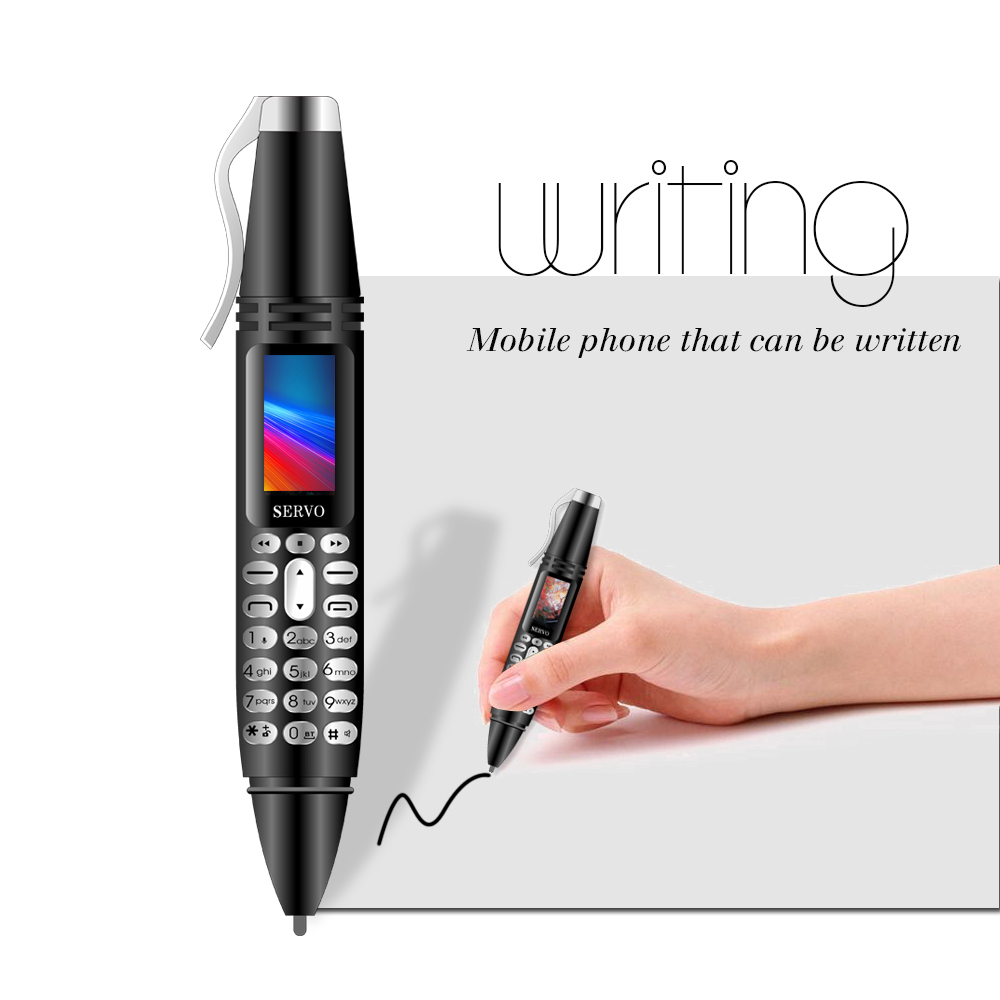 SERVO K07 0.96 Inch Mini Card Phone Bluetooth Dialer Recording Pen Handwriting Pen Flashlight Camera Dual SIM 300mAh - Red