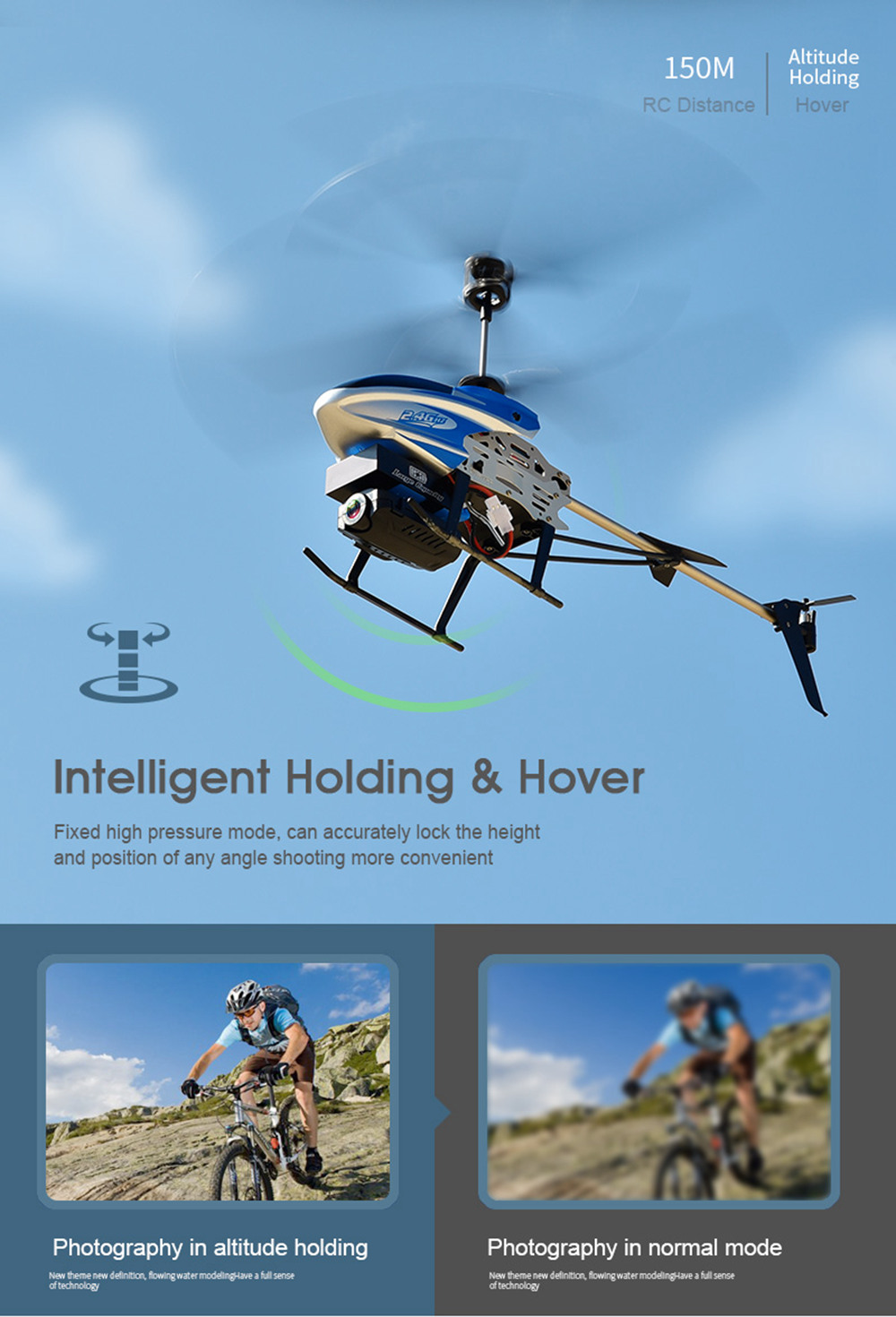 KY808W 5MP WiFi  2.4G 4CH 6-Axis FPV RC Helicopter Altitude Hold Mode RTF - Blue