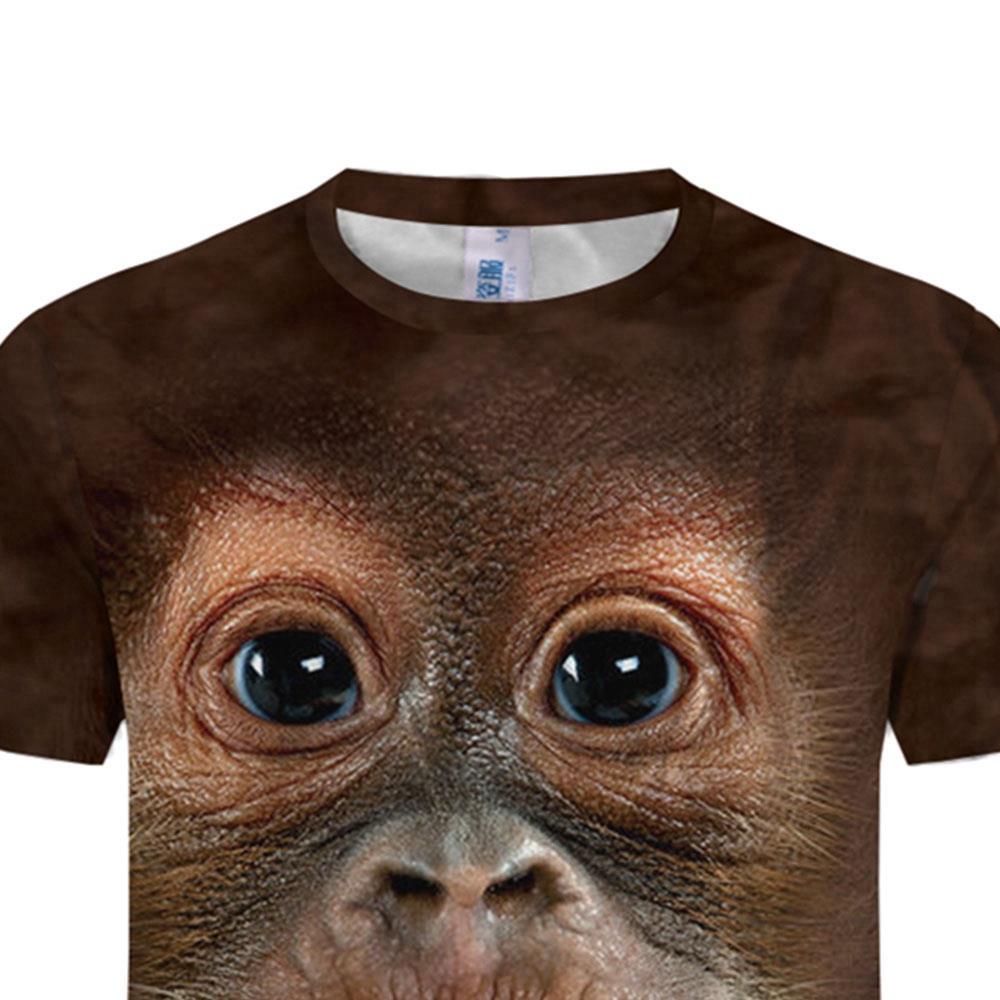 FD21 Men 3D Monkey Printed Short Sleeve T-shirt Size XL Brown