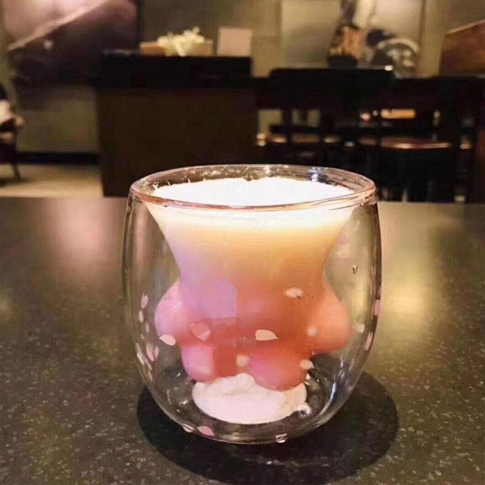 3D Cat Paw Cups Shaped Double-walled Vessel Claw Glass Mug - Transparent