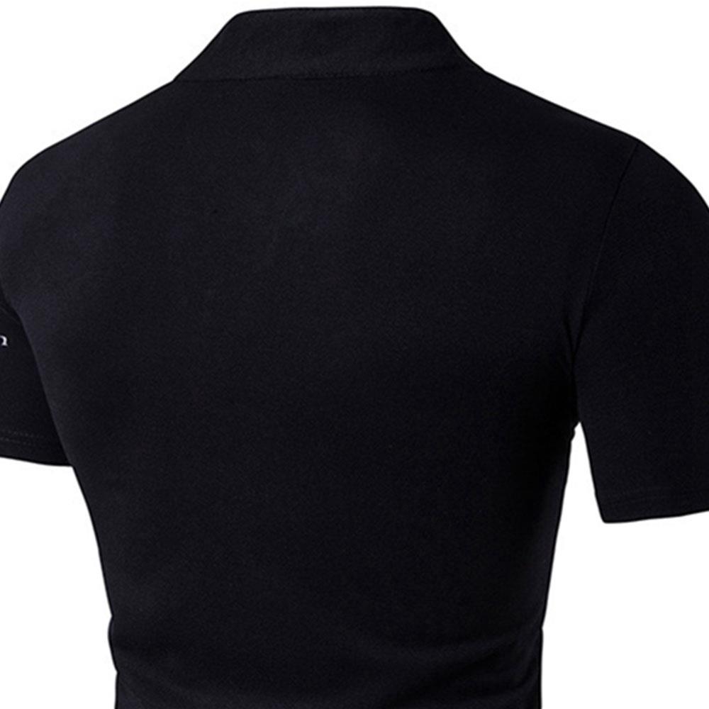 B69 Men 3D Printed V Neck Polo Shirt Short Sleeve Tops T-shirts Size XXL - Black