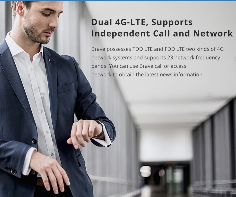 KOSPET Brave 4G Smartwatch Phone Android 6.0 MTK6737 Quad Core 2G RAM 16G ROM 1.3 Inch Touch Screen IP68 Heart Rate Monitor - Black