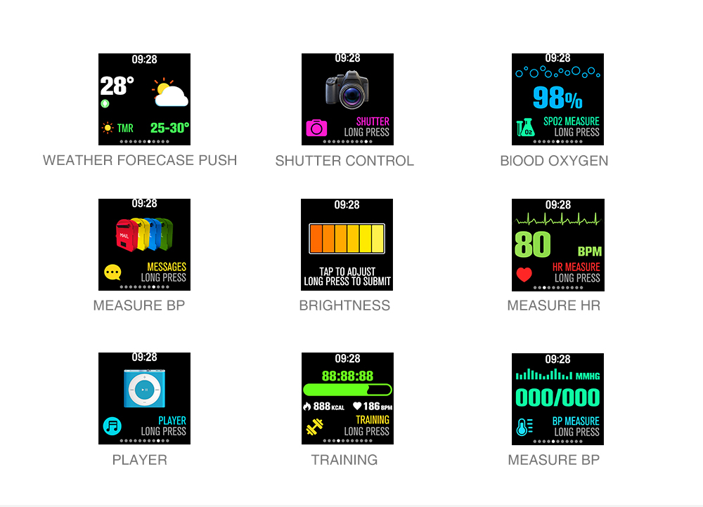 Makibes T4 Smart Watch 1.3 Inch TFT Screen IP67 Heart Rate Blood Pressure Oxygen Sleep Monitor Multi Sports Modes - Gray