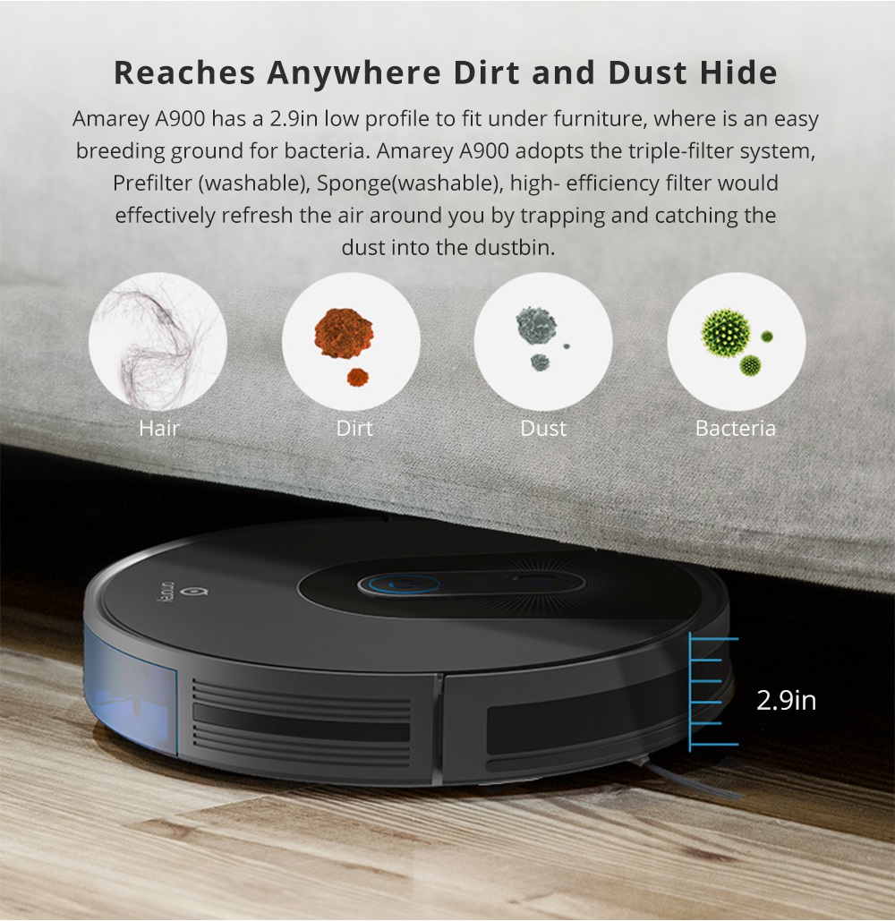 Amarey A900 Robotic Vacuum Cleaner AI Vision Navigation APP Remote Control 2 in 1 Sweeping Mopping Works with Amazon Alexa & Google Assistant - Black