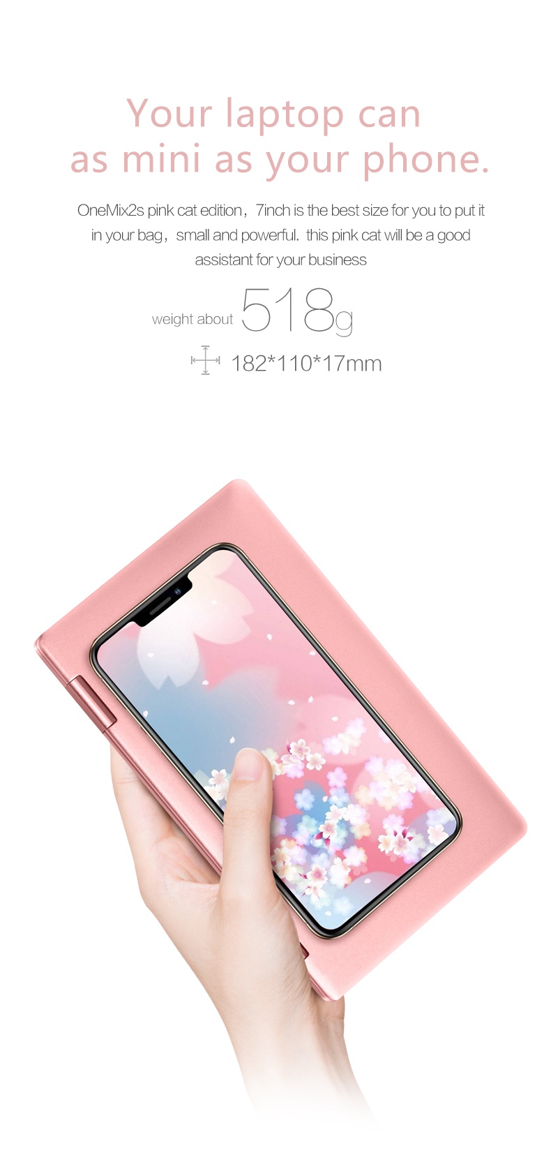 One Netbook One Mix 2S Yoga Pocket Laptop Intel Core M3-8100Y Dual Core Touch ID 7" IPS Screen 1920*1200 Windows 10 8GB DDR3 256GB PCI-E SSD - Pink