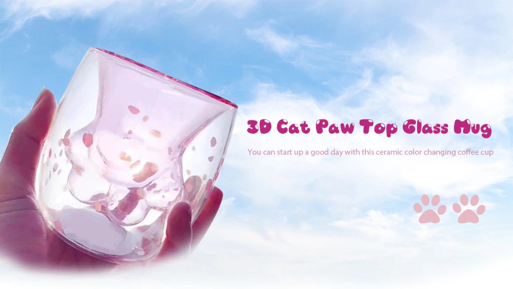 3D Cat Paw Cups Shaped Double-walled Vessel Claw Glass Mug - Transparent