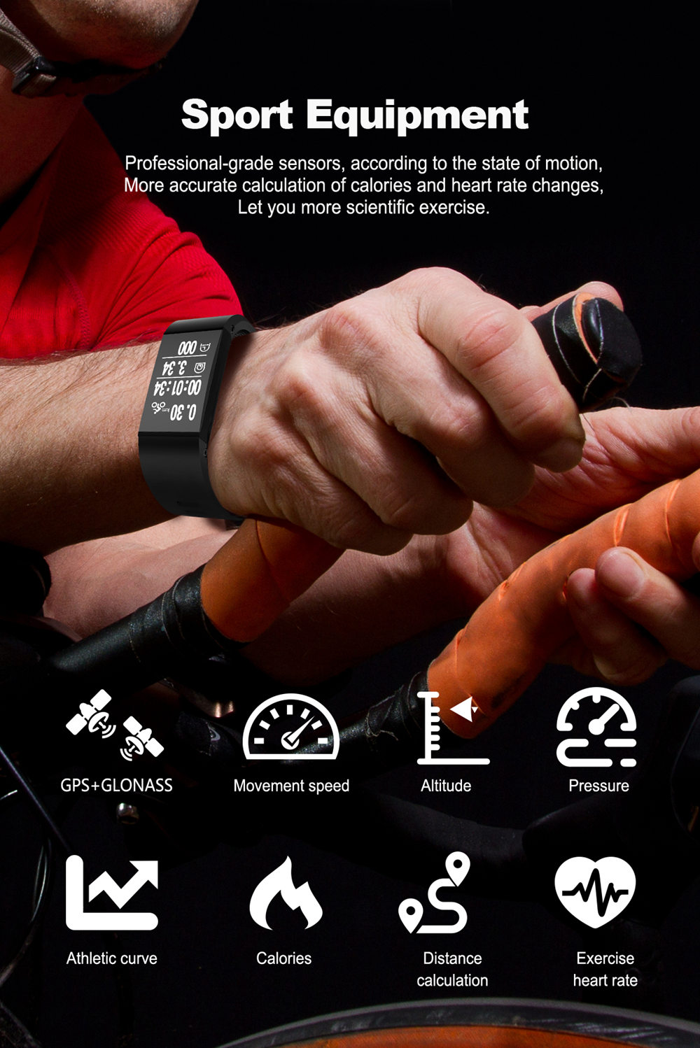 Makibes GT11 Smart Bracelet 0.96 Inch OLED Screen IP67 Built-in GPS Heart Rate Monitor Multi-sport Mode - Black