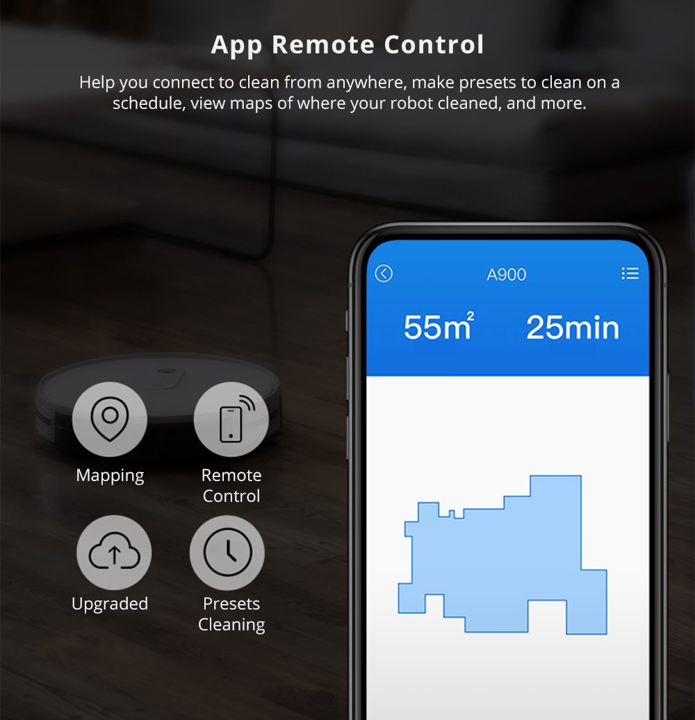 Amarey A900 Robotic Vacuum Cleaner AI Vision Navigation APP Remote Control 2 in 1 Sweeping Mopping Works with Amazon Alexa & Google Assistant - Black