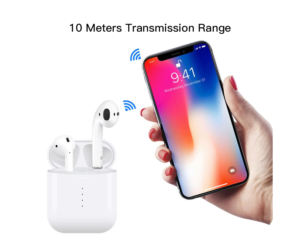 Apods i10 Bluetooth 5.0 TWS Earbuds Wireless Charging Realtek 8763BFR Bilateral Call 4 Hours Working Time Stereo Sound - White