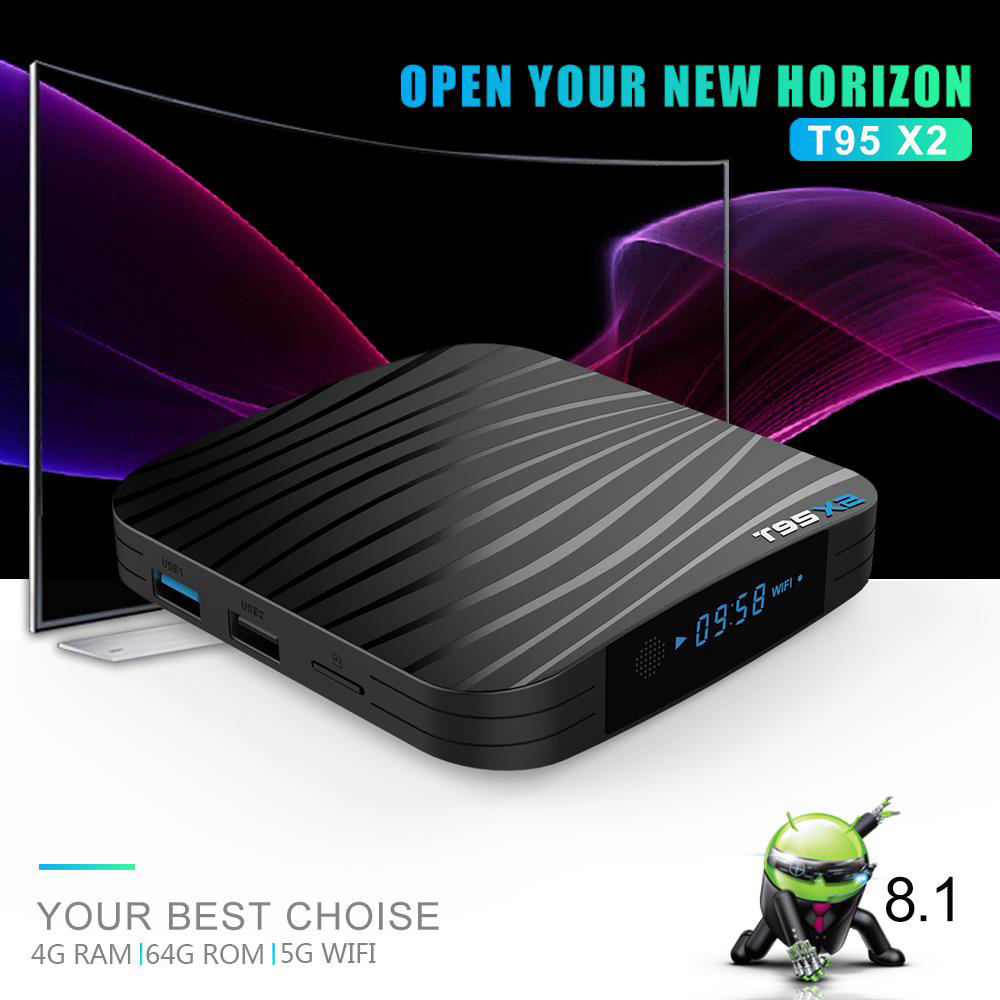 T95 X2 Amlogic S905x2 Android 8.1 4GB DDR4 64G eMMC 4K TV BOX Dual Band WiFi LAN Bluetooth