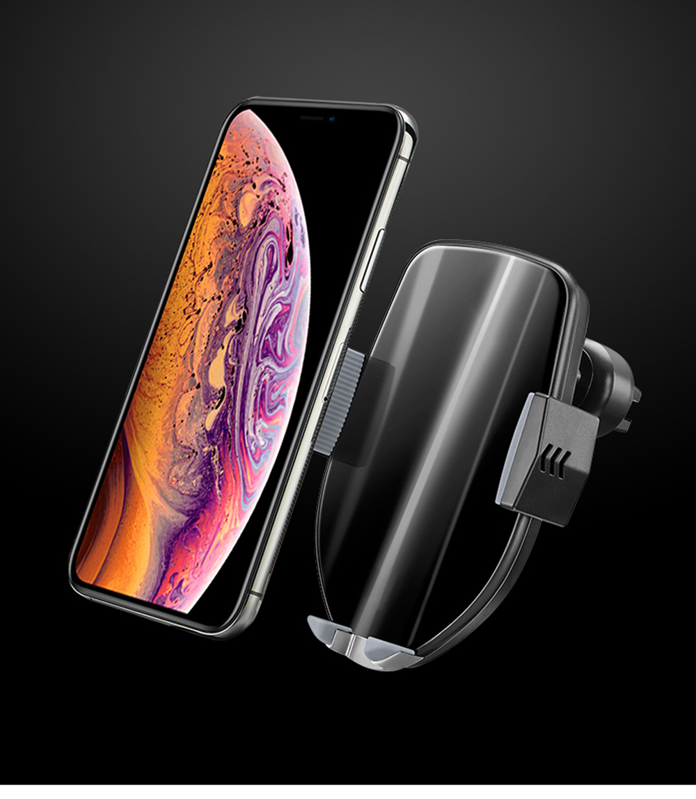 Smart Wireless Car Charger Holder QC3.0 Fast Charging Air Outlet Mount - Black