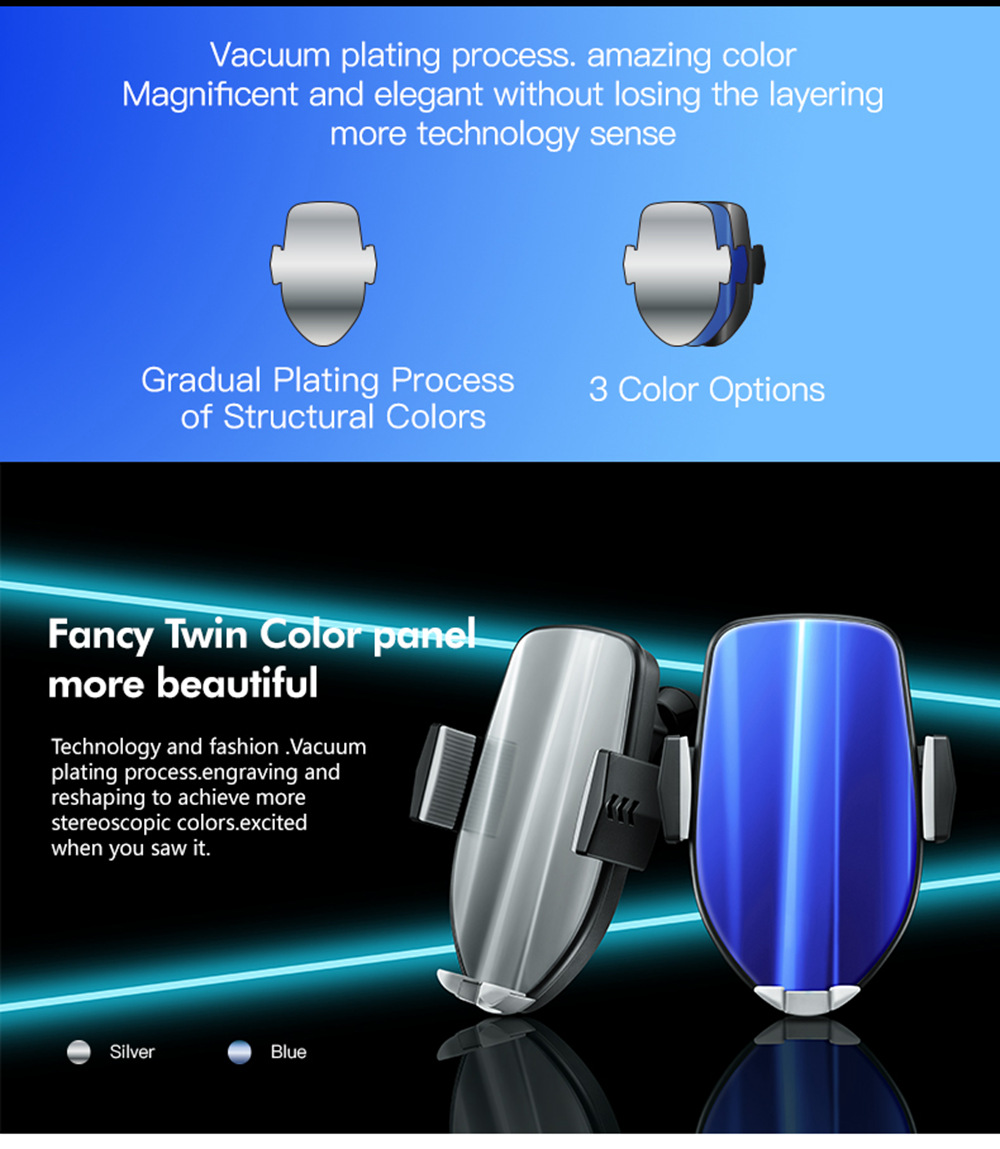 Smart Wireless Car Charger Holder QC3.0 Fast Charging Air Outlet Mount - Black