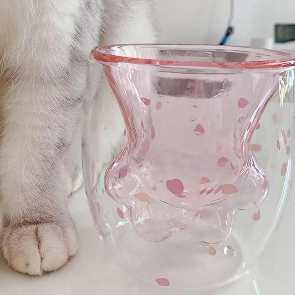3D Cat Paw Cups Shaped Double-walled Vessel Claw Glass Mug - Transparent