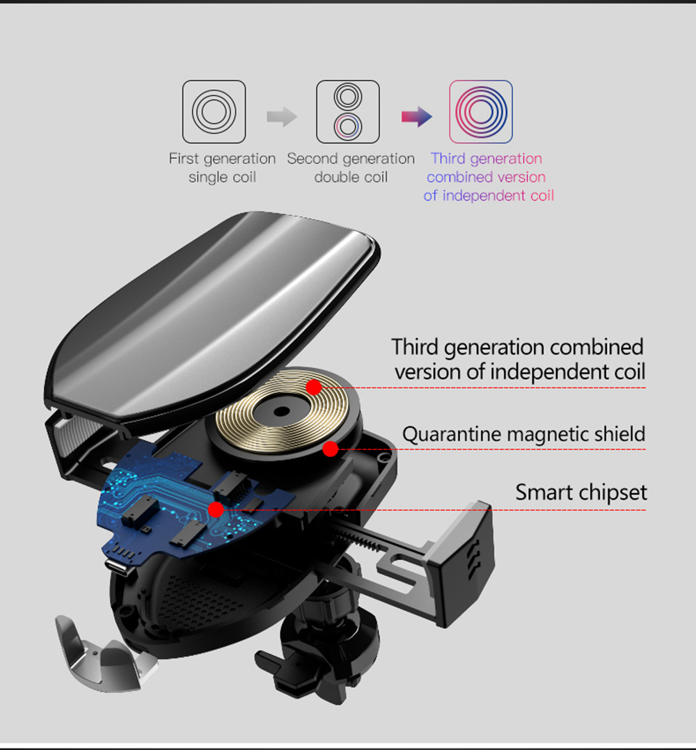 Smart Wireless Car Charger Holder QC3.0 Fast Charging Air Outlet Mount - Black