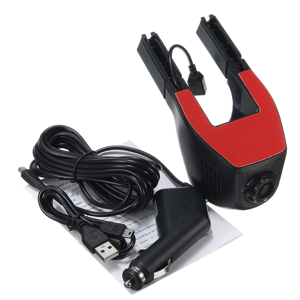 K8123 Hidden Car DVR Dash Cam 170 Degrees Wide Angle 1080P Lens WiFi APP Control Video Recorder - Black