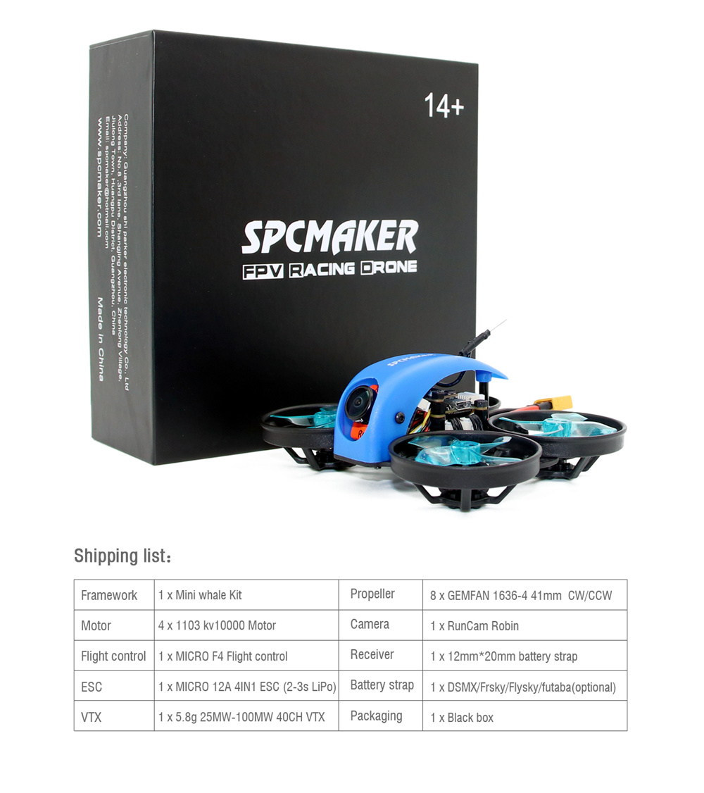 SPCMAKER MINI Whale HD 78mm 2-3S Brushless Whoop Racing Drone BNF - Frsky Receiver