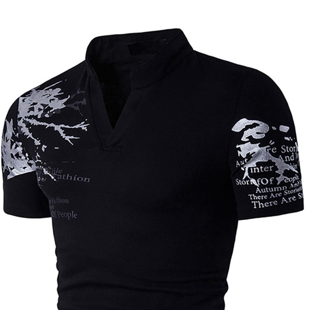 B69 Men 3D Printed V Neck Polo Shirt Short Sleeve Tops T-shirts Size XXL - Black