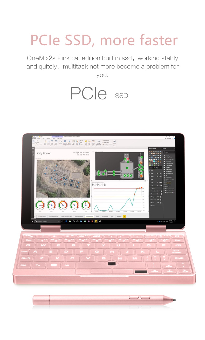 One Netbook One Mix 2S Yoga Pocket Laptop Intel Core M3-8100Y Dual Core Touch ID 7" IPS Screen 1920*1200 Windows 10 8GB DDR3 256GB PCI-E SSD - Pink