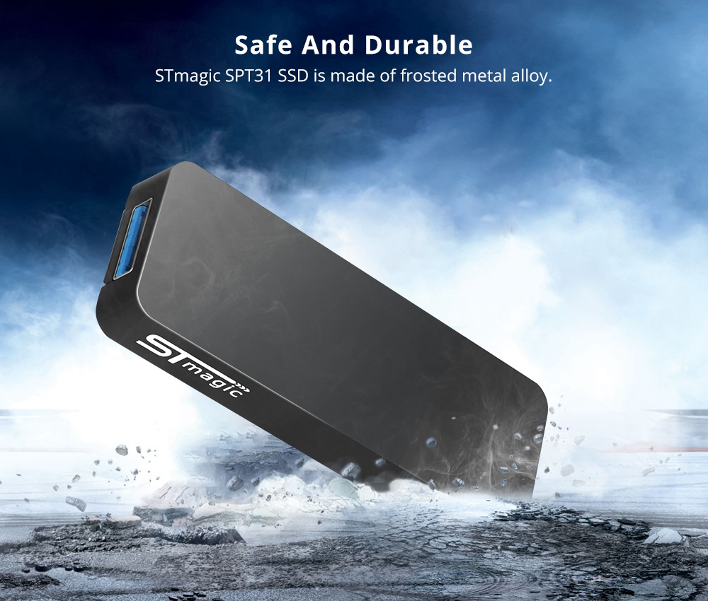 STmagic SPT31 512G Mini Portable M.2 SSD USB3.1 Solid State Drive Vitesse de lecture 500 Mo / s - Gris
