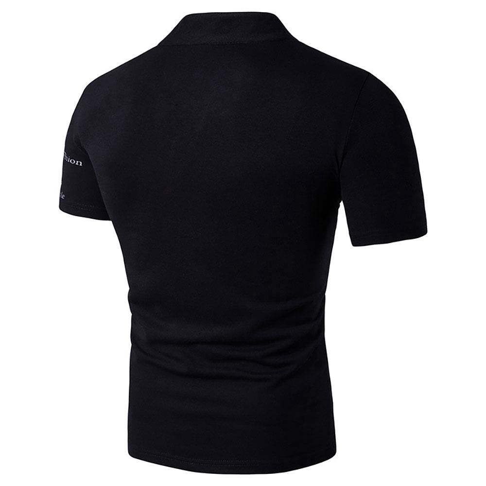 B69 Men 3D Printed V Neck Polo Shirt Short Sleeve Tops T-shirts Size XXL - Black
