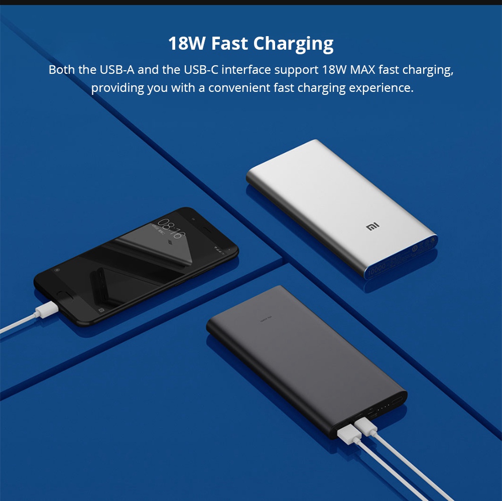 Xiaomi Mi3 10000mAh Power Bank USB-C Two-way Fast Charge - Black