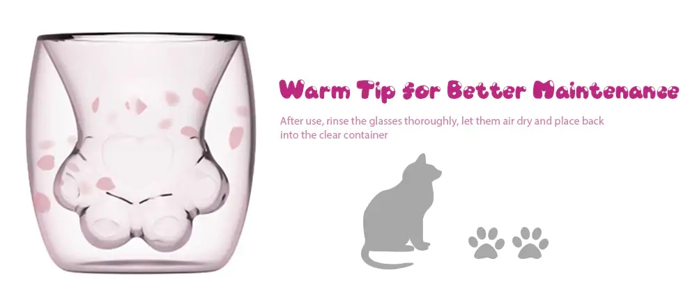 3D Cat Paw Cups Shaped Double-walled Vessel Claw Glass Mug - Transparent