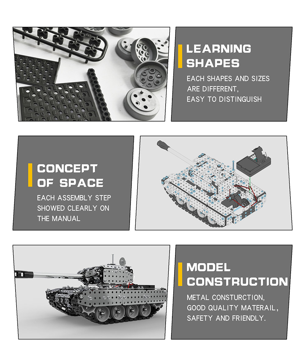 Mofun SW-006 952PCS DIY Assembling Metal Building Blocks RC Mechanical Tank