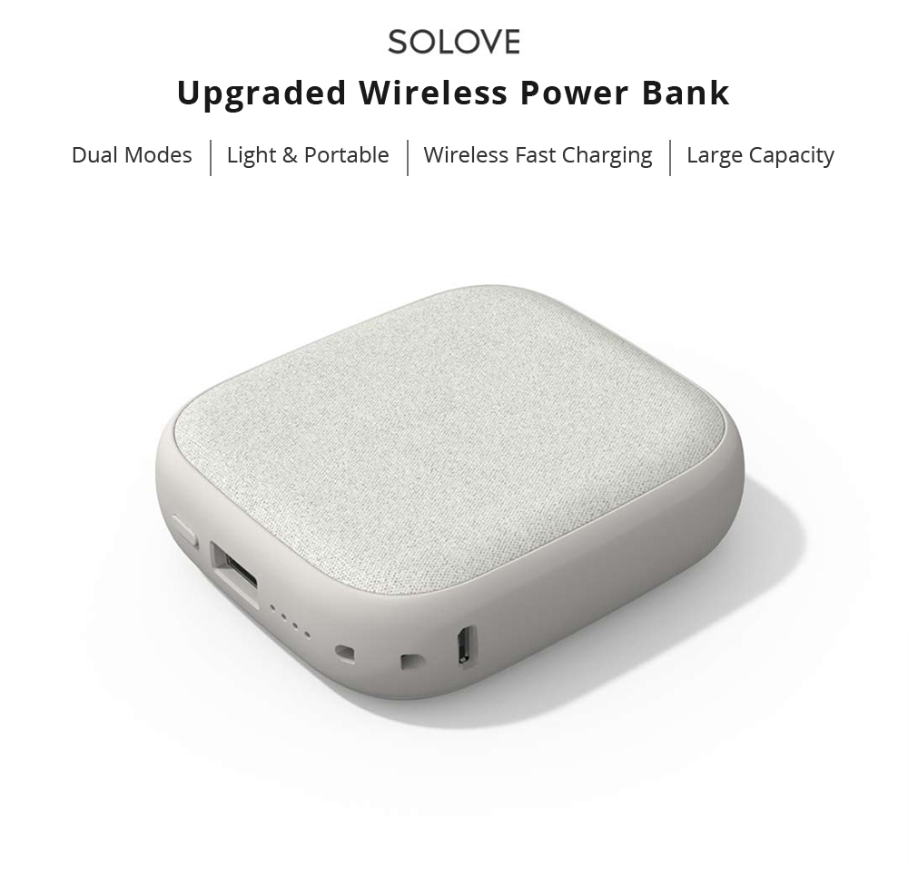 Xiaomi SOLOVE W5 10000mAh Wireless Power Bank Support Wireless Fast Charging - Gray