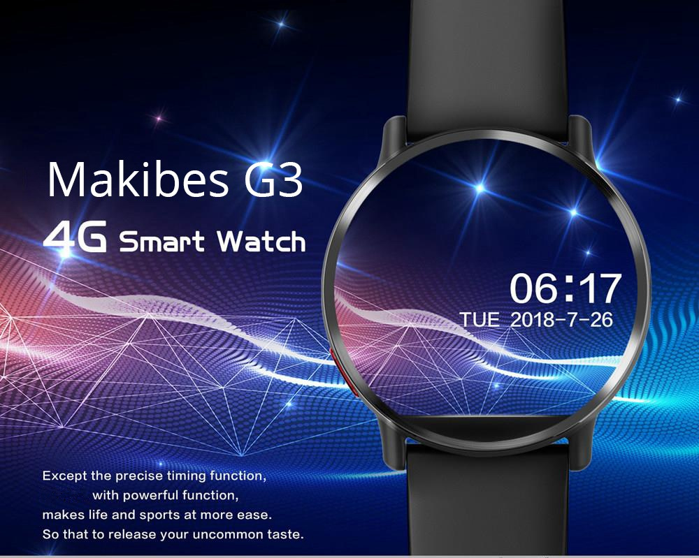 Makibes G3 4G Smartwatch Phone Android 7.1 MTK6739 Quad Core 1GB RAM 16GB ROM 2.03 Inch Screen 8MP Camera GPS WiFi - Black