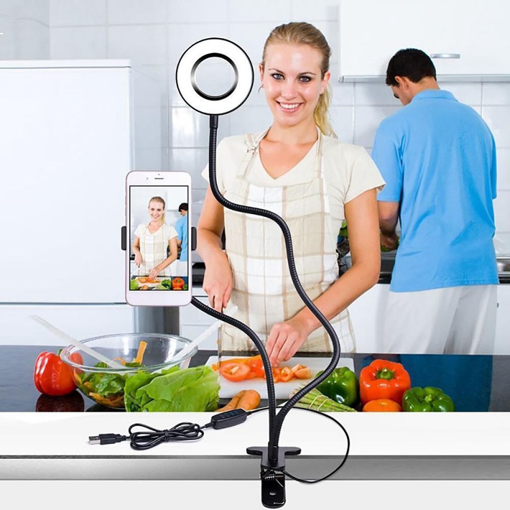 Dimmable LED Mobile Phone Live Fill Light Anchor Ring Fill Light Ring Live Broadcast Bracket - Black