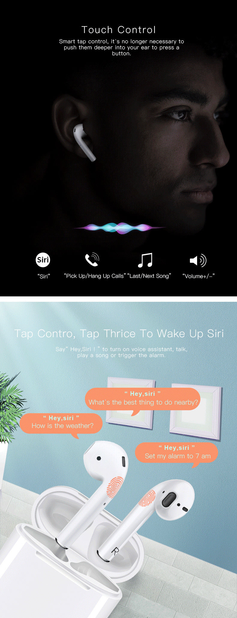 i12 TWS Bluetooth 5.0 Earbuds Tap Control Stereo Sound Standard Edition - Red