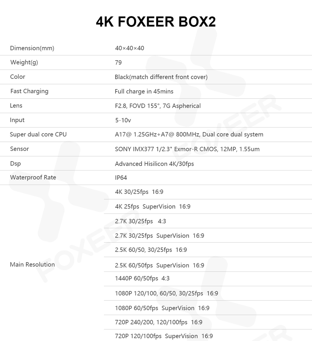 Foxeer Box 2 4K 30Fps ND Filter FOVD 155 Degree Lens Waterproof FPV Action Camera Support APP Micro HDMI Port