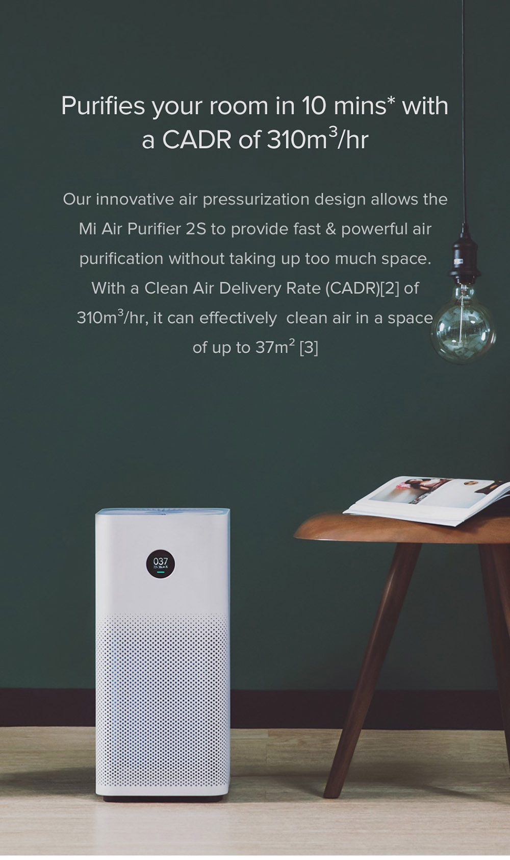 Xiaomi Mi Air Purifier 2S OLED Display Air Quality PM 2.5 Monitor 10min Circulation 360 Degree Ventilate Global Version - White