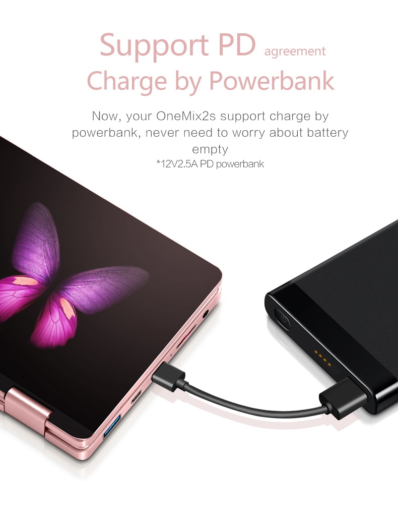 One Netbook One Mix 2S Yoga Pocket Laptop Intel Core M3-8100Y Dual Core Touch ID 7" IPS Screen 1920*1200 Windows 10 8GB DDR3 256GB PCI-E SSD - Pink
