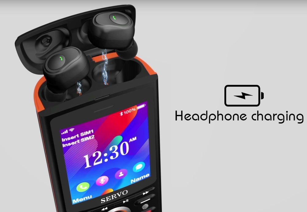 SERVO R25 2.8' Mobile Phone Dual SIM Card with Bluetooth 5.0 TWS Wireless Earphones 6000mAh - Red