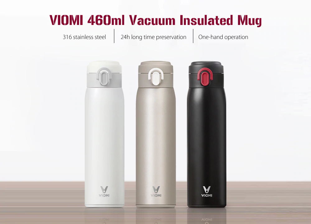 Xiaomi Viomi Vacuum Cup 316 Stainless Steel 24 Hours Vacuum Flask Water Bottle 460ml Single Hand On/Close - Gold
