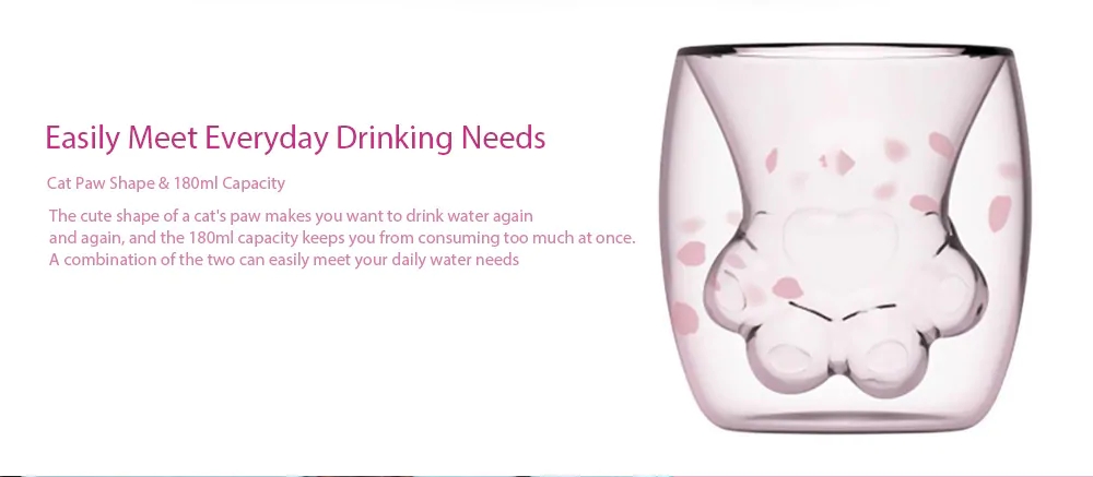 3D Cat Paw Cups Shaped Double-walled Vessel Claw Glass Mug - Transparent