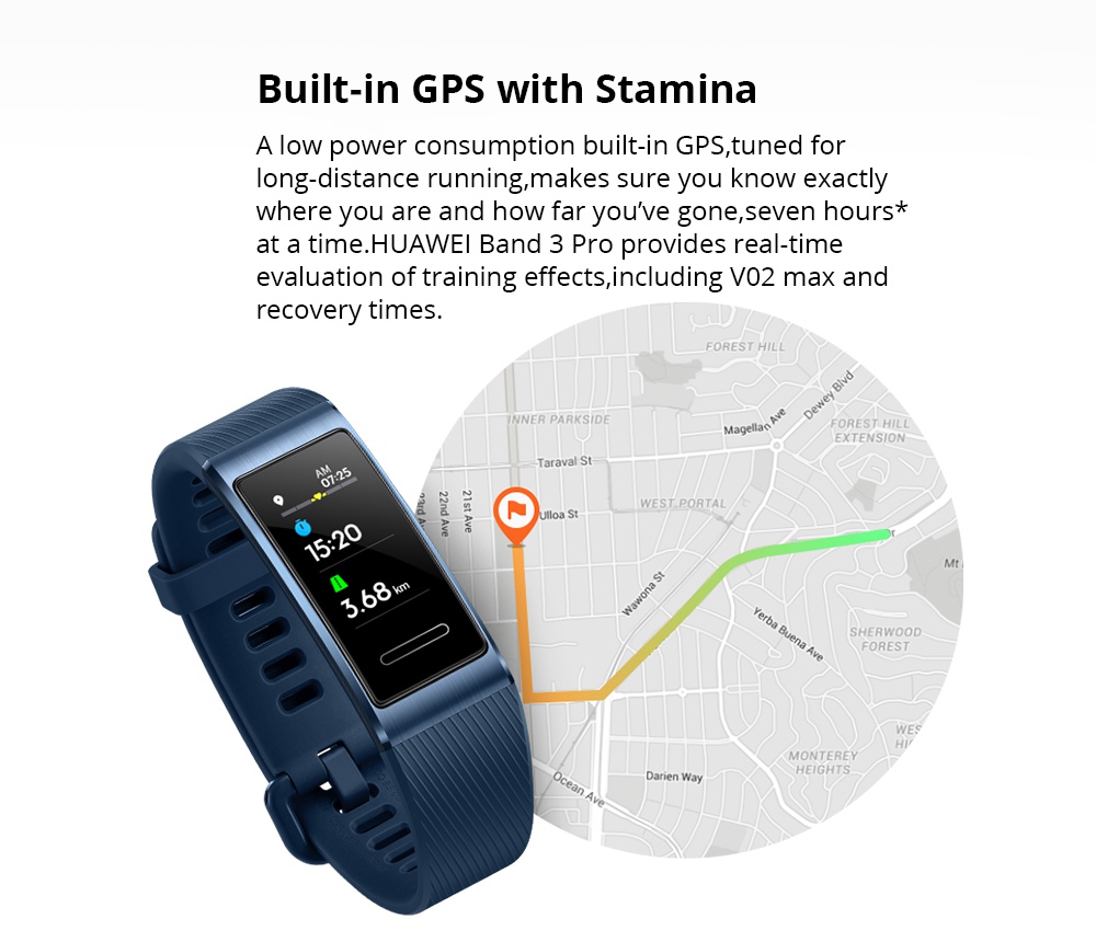 Huawei Band 3 Pro Smart Bracelet 0.95 Inch AMOLED Screen Built-in GPS Heart Rate Sleep Monitor 5ATM Swimming Posture Recognition - Black