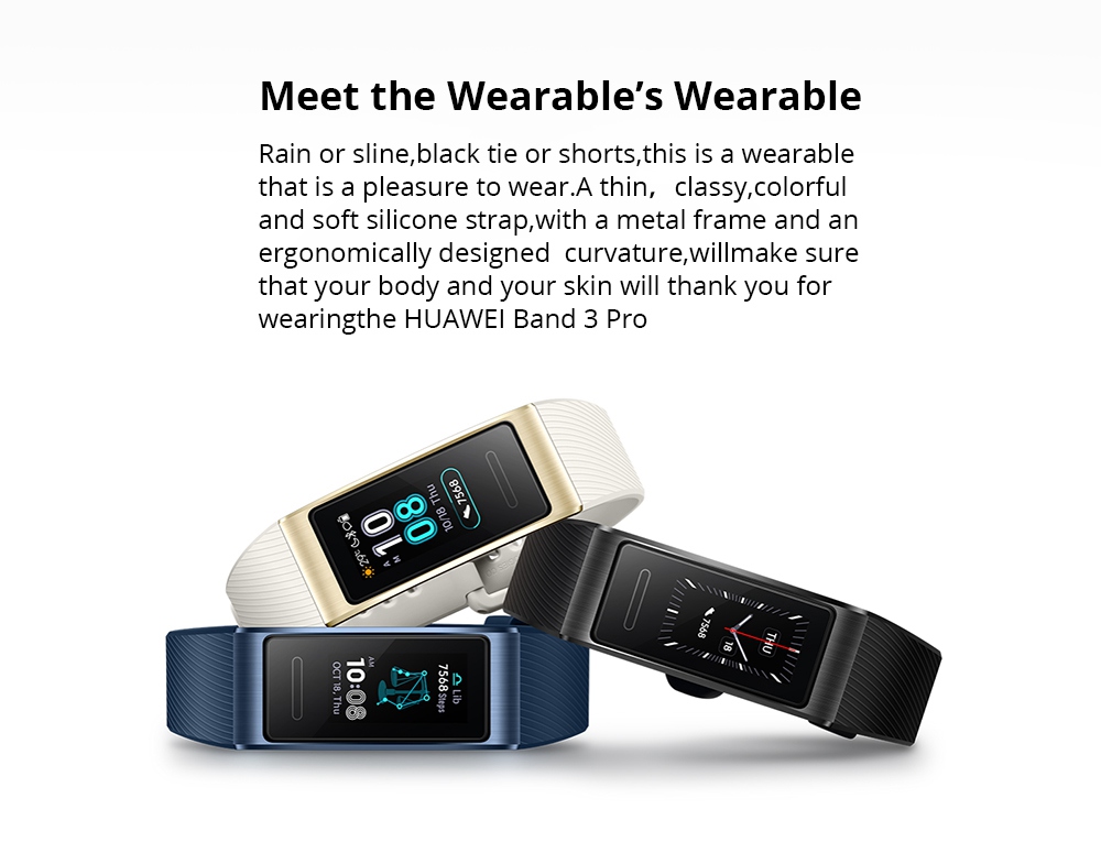 Huawei Band 3 Pro Smart Bracelet 0.95 Inch AMOLED Screen Built-in GPS Heart Rate Sleep Monitor 5ATM Swimming Posture Recognition - Black