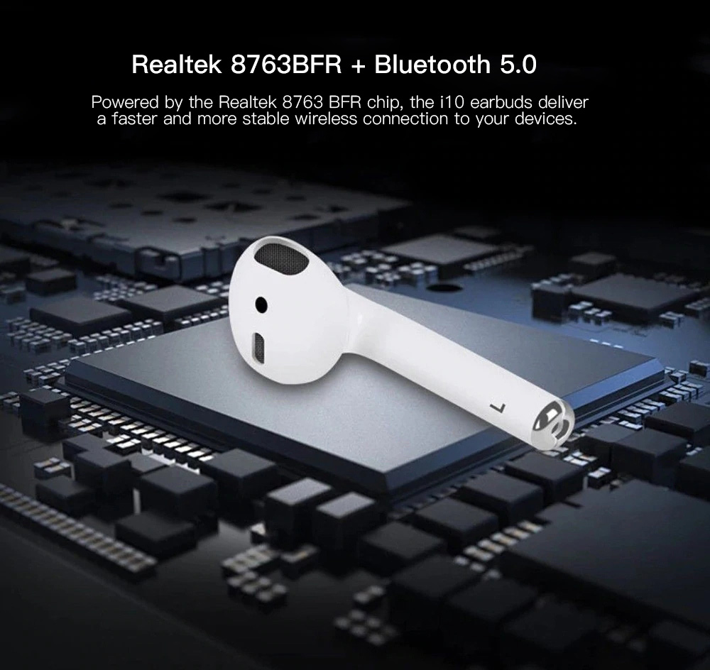 Apods i10 Bluetooth 5.0 TWS Earbuds Wireless Charging Realtek 8763BFR Bilateral Call 4 Hours Working Time Stereo Sound - White