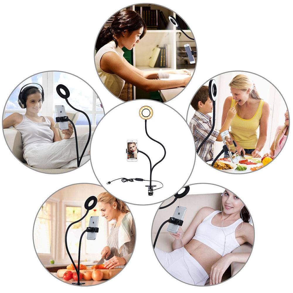 Dimmable LED Mobile Phone Live Fill Light Anchor Ring Fill Light Ring Live Broadcast Bracket - White